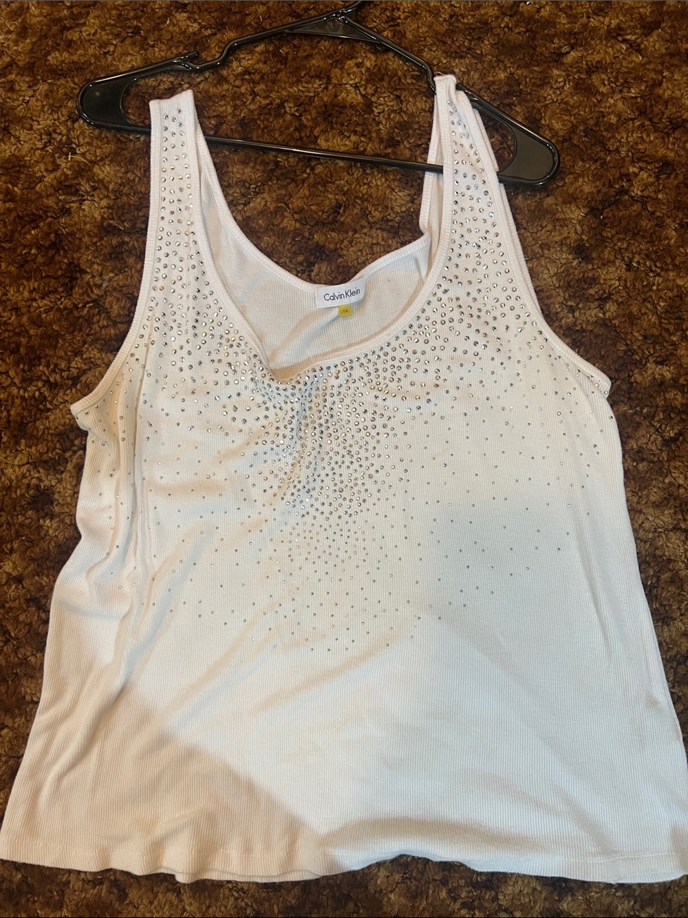 Calvin Klein White Rhinestone Scoop Neck Tank